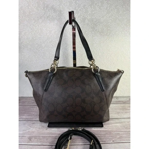 Coach Kelsey Signature Black Canvas Double Handles Zipper Satchel Bag - Picture 11 of 17